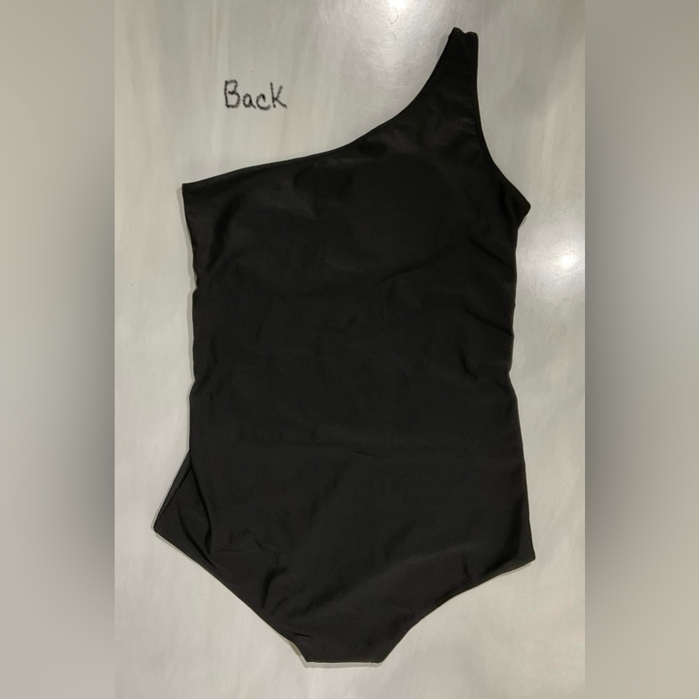 Black One Piece Bathing Suit Peek-a-Boo Mesh inserts One Crossbody Strap NWOT - Picture 7 of 11